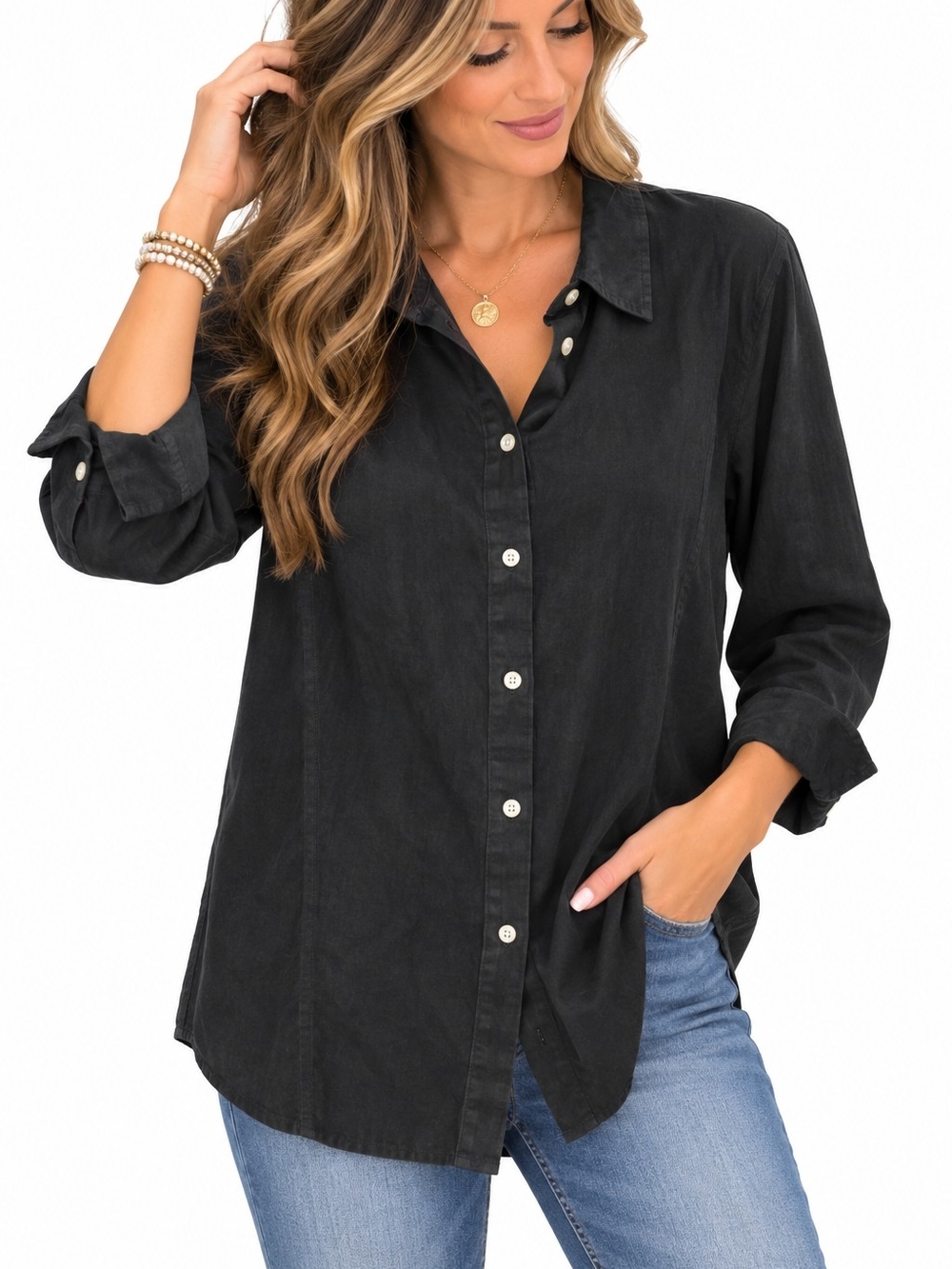 Quince Linen Black Button-Front Relaxed Shirt New 2X